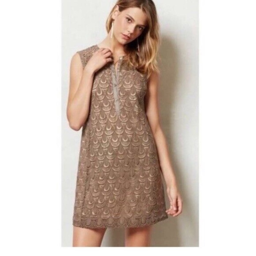 Anthropologie Tiny pretty lace shift dress sequin detail neckline 4